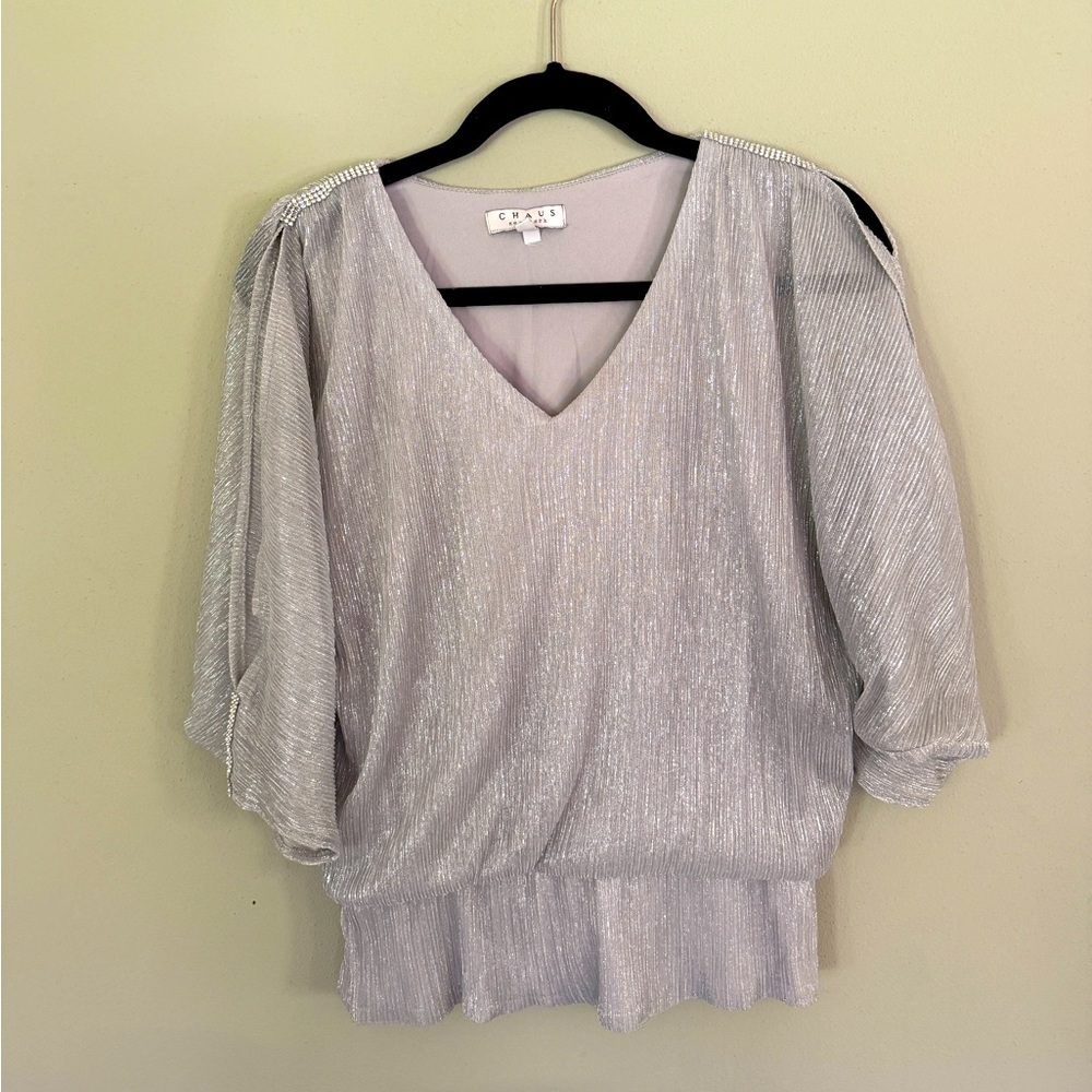 Chause silver shimmer and sparkle blouse size M